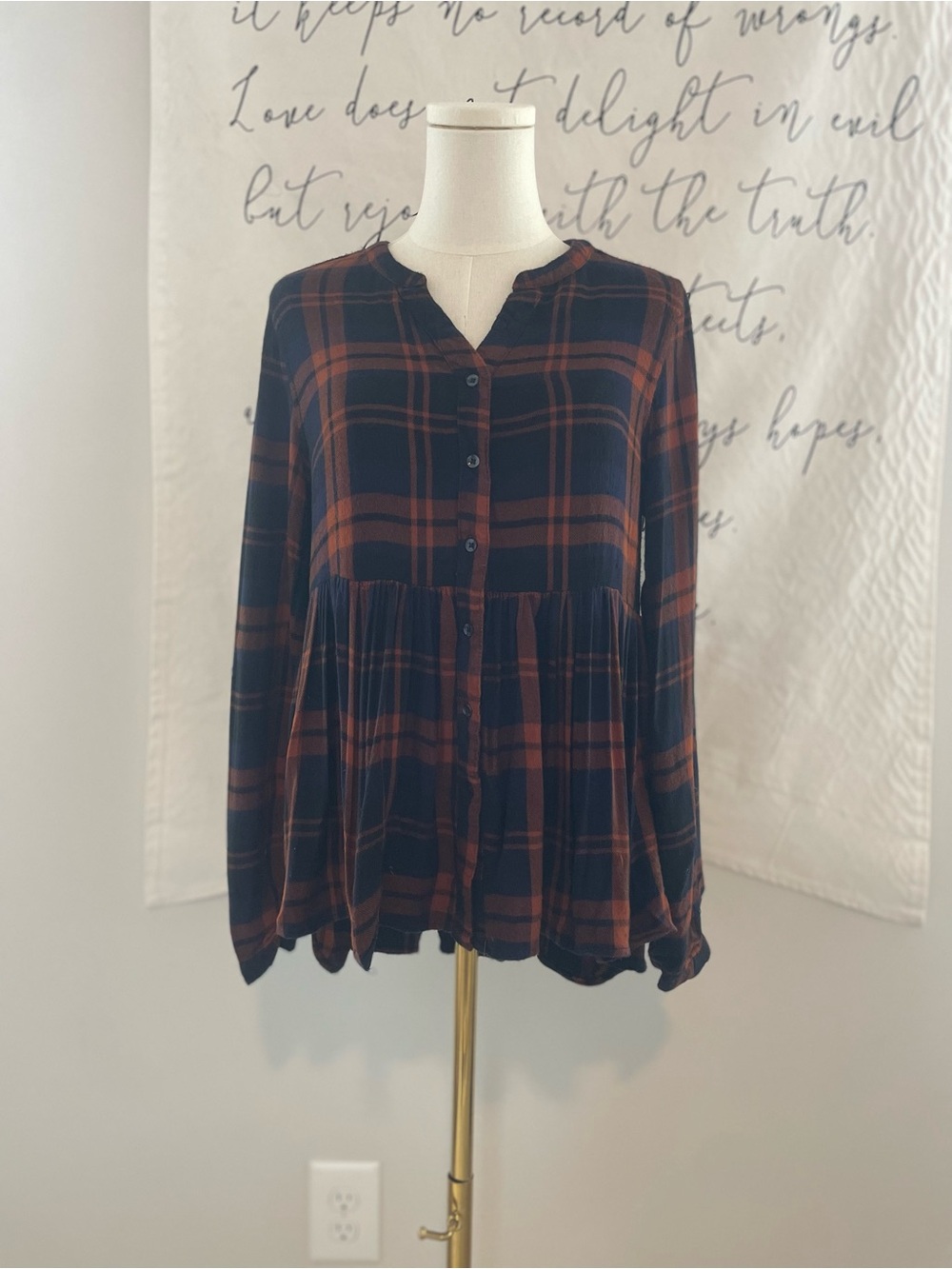 Altar'd State Navy & Rust/Copper Babydoll Top